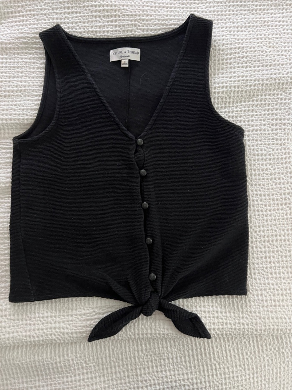 Madewell Black Knit Button Tank with Tie Front